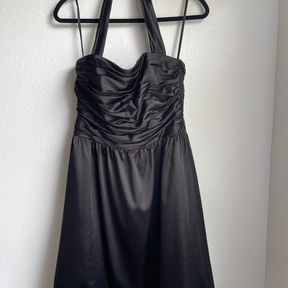 White House Black Market Satin Black Halter Flowy Dress Size 4
